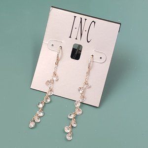 INC, gold stakes crystal jewel fashion party dangling earrings, NWT